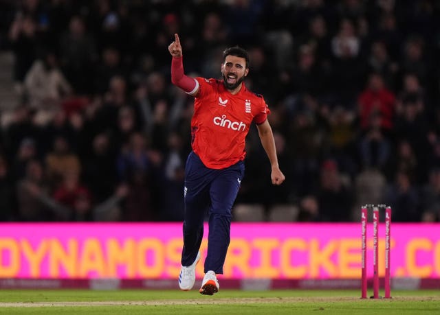 Saqib Mahmood celebrates taking a wicket