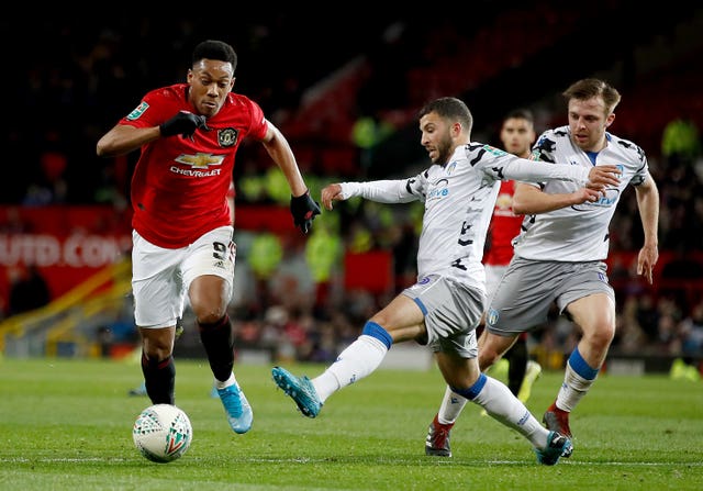 Manchester United’s Anthony Martial in action against Colchester 