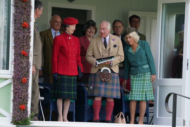 They were joined by the King's sister, the Princess Royal, and her husband Vice Admiral Sir Tim Laurence 