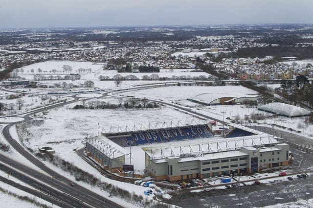 Snowy conditions at Colchester United football ground