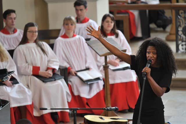 Beverley Knight singing during the service 