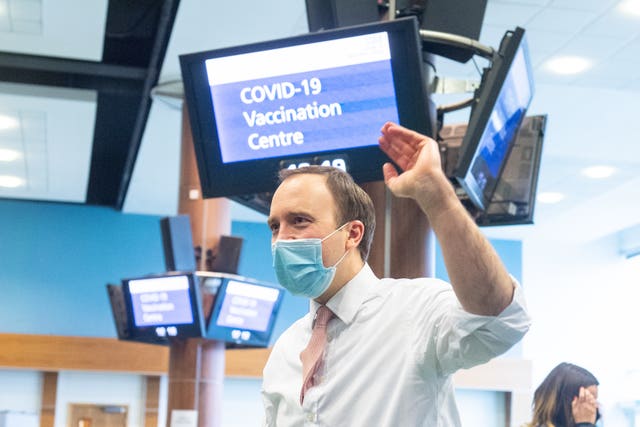 Matt Hancock during a visit to the NHS vaccine centre