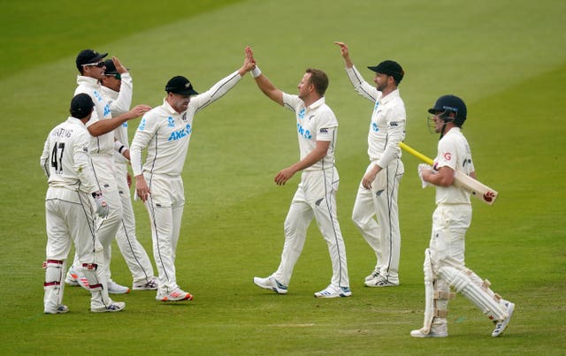 Neil Wagner, centre right, was full of endeavour for New Zealand (Adam Davy/PA)
