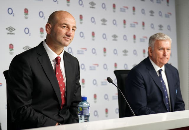 Bill Sweeney, right, sits alongside England head coach Steve Borthwick