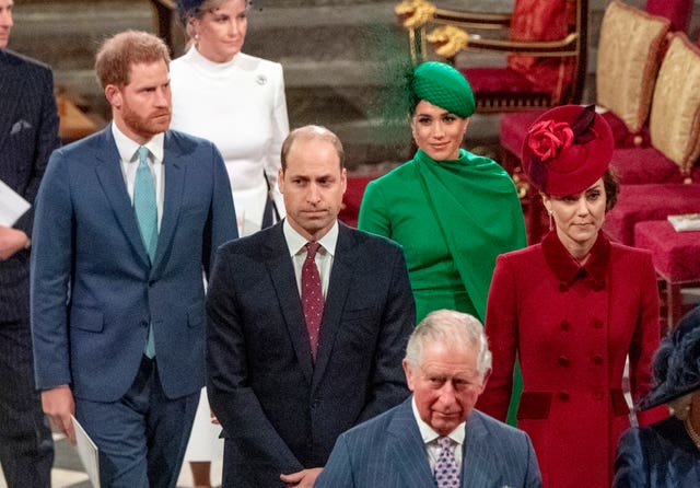 The Sussexes with the royal family in 2020