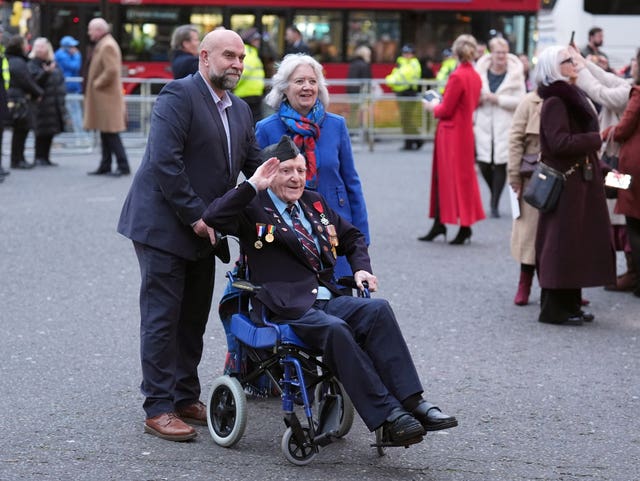 D-Day veteran and Royal British Legion ambassador Bernard Morgan arrives for the service