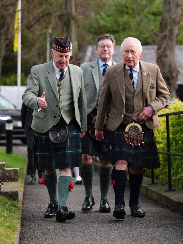 The King arrives for a visit to the Gordon Highlanders Museum in Aberdeen