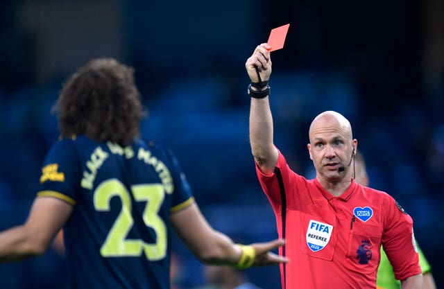 David Luiz was sent off having come on as a substitute at Man City. 