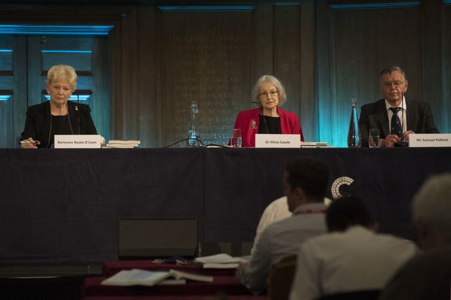Daniel Morgan Independent Panel members (left to right) Baroness Nuala O’Loan, Dr Silvia Casale and Mr Samuel Pollock at the publication of their heavily critical report in June.