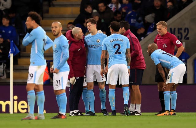 Manchester City defender John Stones suffered an  injury during the Premier League match at Leicester (Mike Egerton/PA Wire)