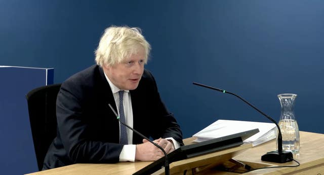 Former prime minister Boris Johnson giving evidence at the inquiry