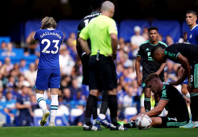 Conor Gallagher was sent off by referee Paul Tierney for two yellow card offences