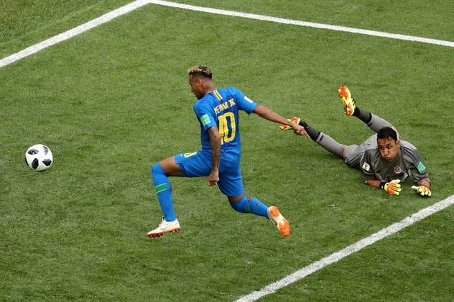 Brazil’s Neymar scores his side’s second goal of the game during the FIFA World Cup Group E match at Saint Petersburg Stadium, Russia  (Owen Humphreys/PA)