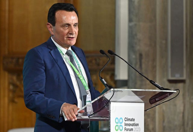 AstraZeneca chief executive Pascal Soriot speaks at the climate innovation forum