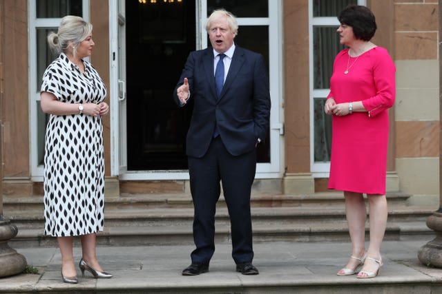 Michelle O'Neill, Boris Johnson and Arlene Foster