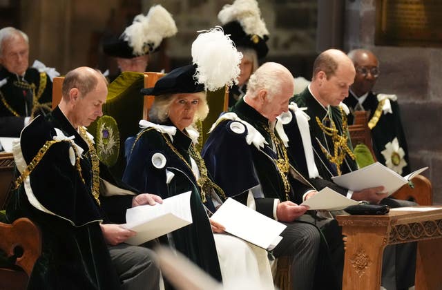 The Duke of Edinburgh, the Queen Camilla, the King and the Prince of Wales, known as the Duke of Rothesay when in Scotland, attend the Order of the Thistle Service at St Giles’ Cathedral in Edinburgh