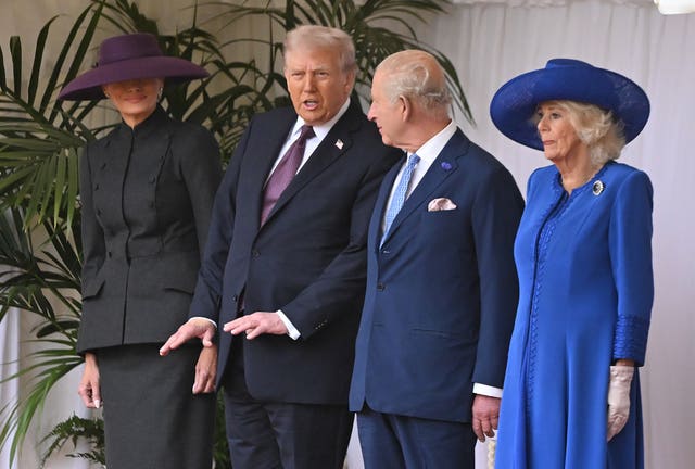 The King and US President Donald Trump are joined by the Queen Camilla and First Lady Melania Trump at Windsor in 2025