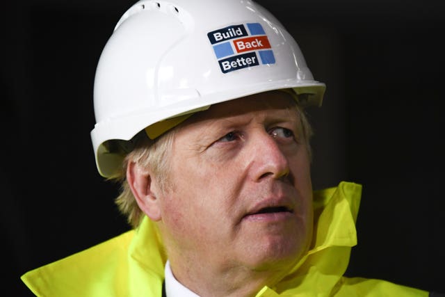 Prime Minister Boris Johnson during a visit to the Conway Heathrow Asphalt & Recycling Plant construction site in west London