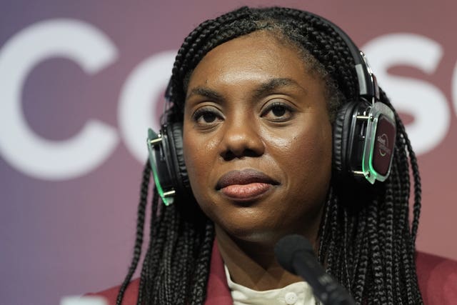 A close-up of Kemi Badenoch during an event at the 2024 Conservative Party conference