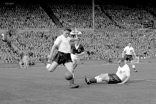 Duncan Edwards, left, added gloss to England's win over Denmark in 1956 (PA)