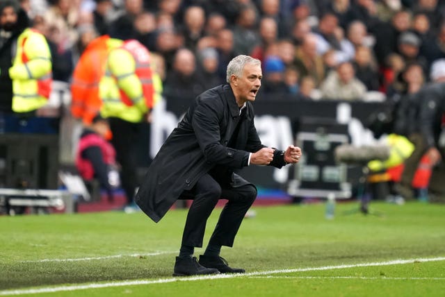 Mourinho gestures on the touchline during his first match in charge of Tottenham