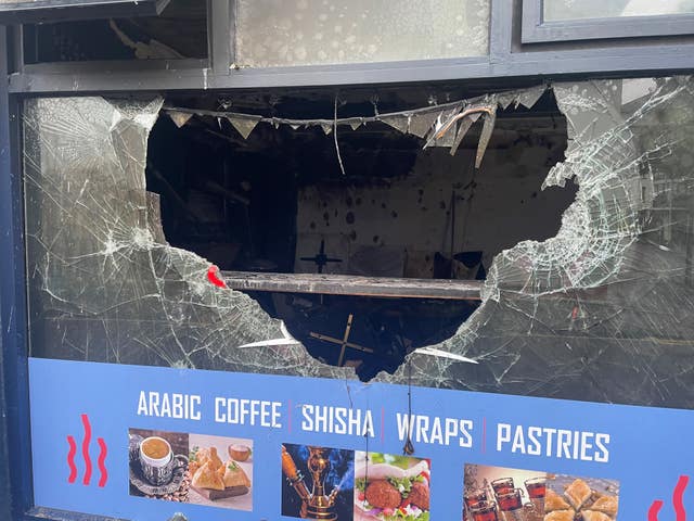 A cafe on the Donegall Road in south Belfast which has been destroyed after it was set alight