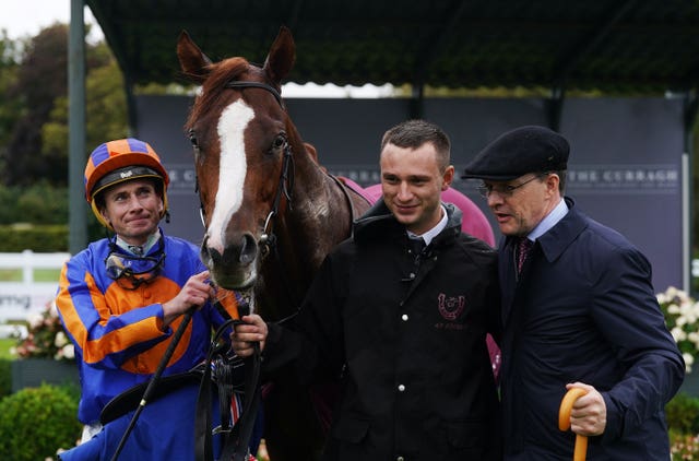 Ryan Moore and Aidan O'Brien with Gasper De Lemos at the Curragh 