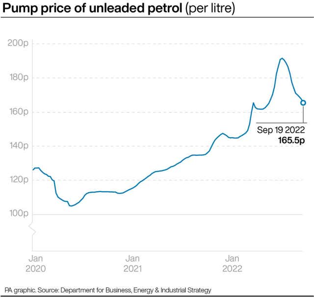 Pump price of unleaded petrol (per litre