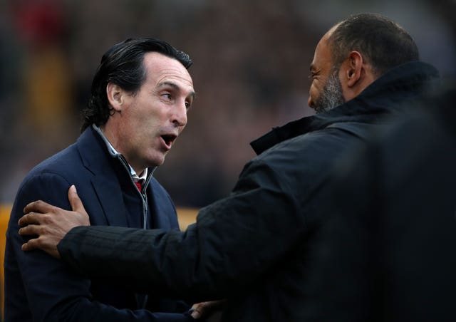 Nuno Espirito Santo, right, has been linked with replacing Unai Emery at Arsenal