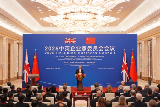 Prime Minister Sir Keir Starmer speaking during the 2026 UK-China Business Council at the Great Hall of the People in Beijing during his visit to China
