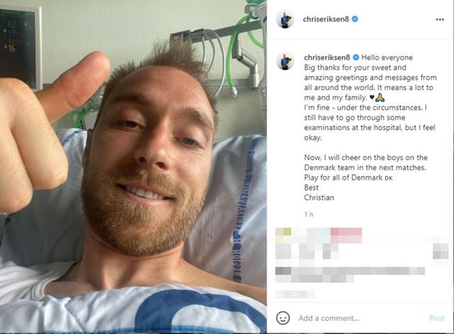 Christian Eriksen says he’s ‘fine � under circumstances’ after cardiac arrest