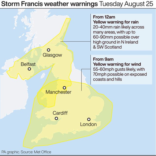 Storm Francis weather warnings