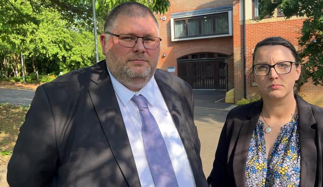 Oliver Steeper’s parents, Lewis and Zoe Steeper speaking outside Oakwood House, Maidstone after his inquest 