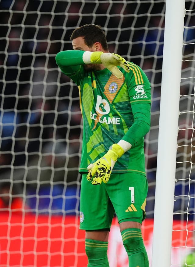 Danny Ward covers his face in frustration during Leicester's defeat to Wolves