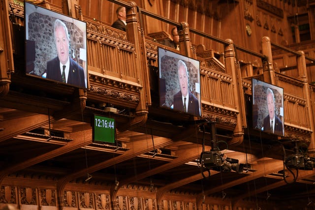 SNP Westminster leader Ian Blackford speaking via video link during Prime Minister’s Questions in the House of Commons (UK Parliament/Jessica Taylor/PA)