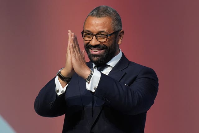 James Cleverly puts his hands together after delivering his speech at the Conservative Party conference