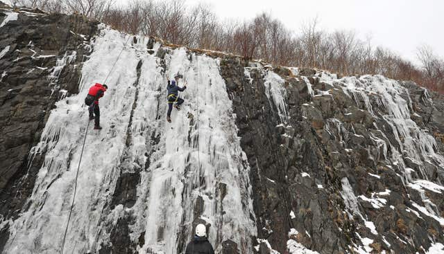 Ice climbing near Tebay in Cumbria (Owen Humphreys/PA)