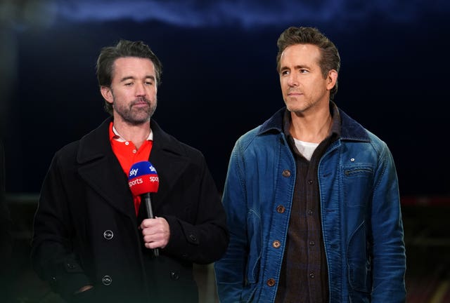 Rob Mac, left, and Ryan Reynolds talk to Sky Sports