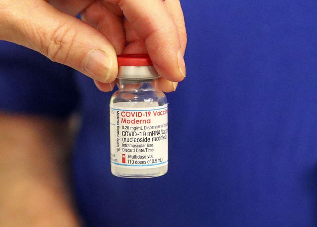 A vial of the Moderna Covid-19 vaccine (Steve Parsons/PA)