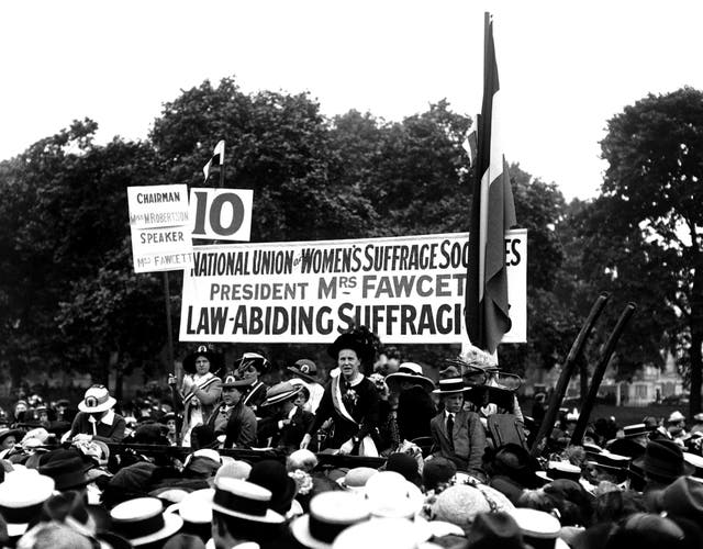 Millicent Fawcett, who founded the National Union of Women’s Suffrage, speaks at the Suffragette Pilgrimage in Hyde Park.