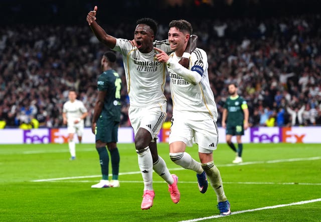 Federico Valverde (right) celebrates his hat-trick