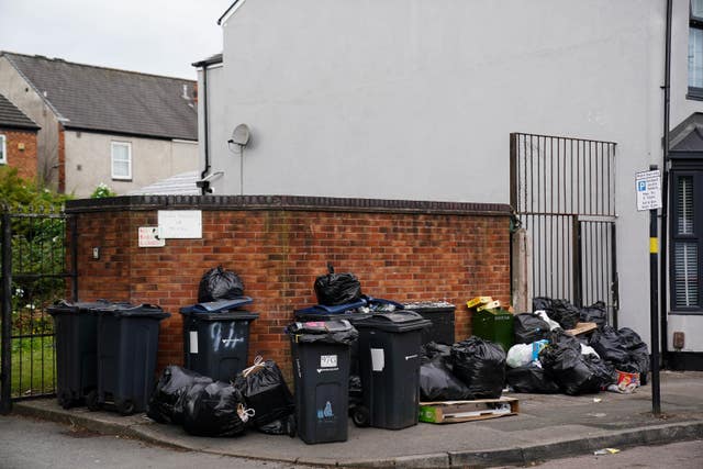 Uncollected refuse bags in the Aston area of Birmingham