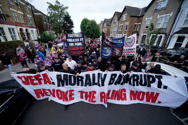 Crystal Palace fans during a protest march