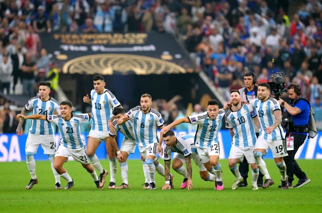Argentina players celebrate winning the World Cup final