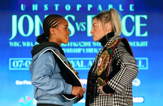 Natasha Jonas (left) and Lauren Price face off during a press conference at The Dorchester