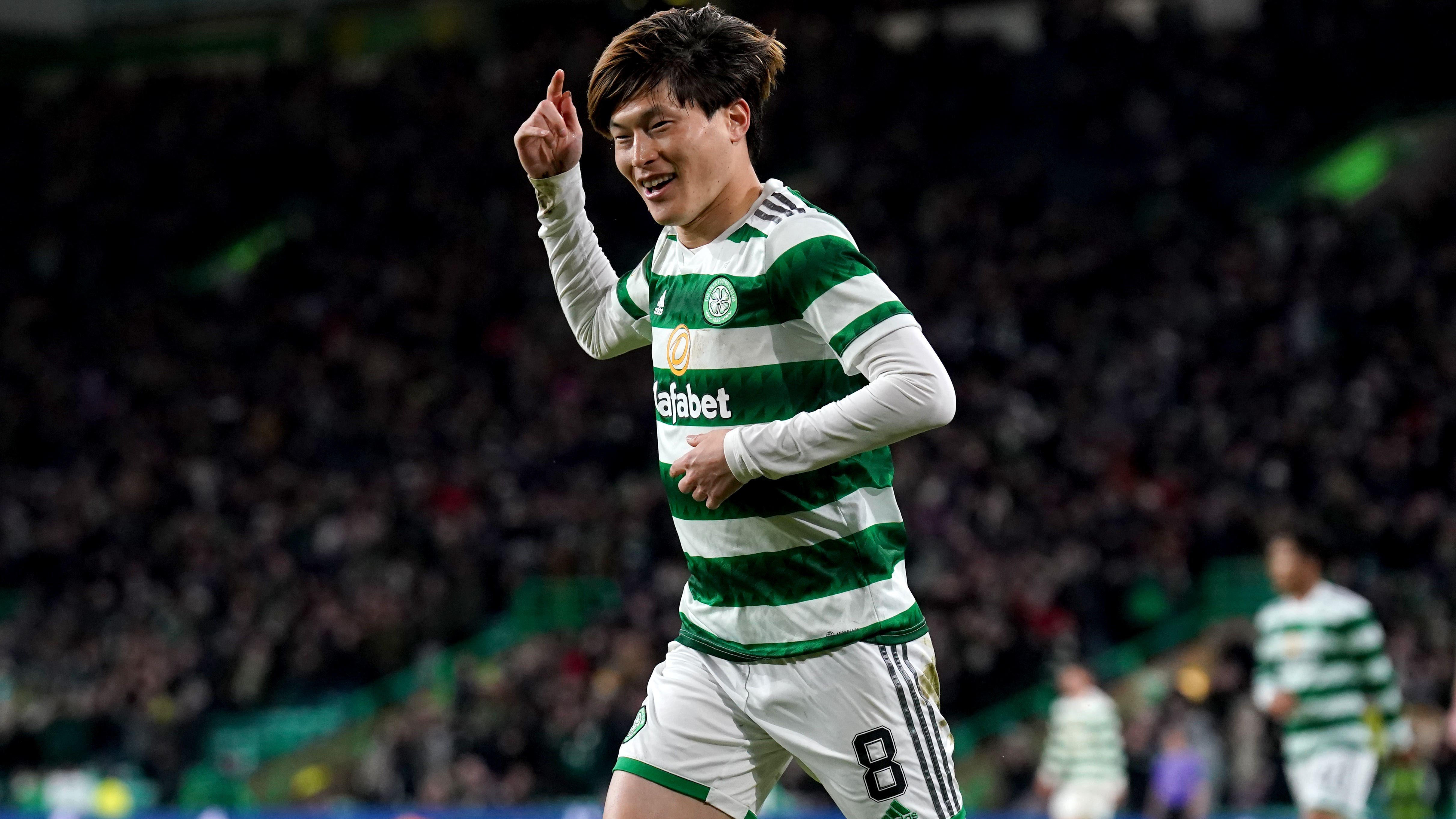 Kyogo Furuhashi celebrates his goal (Andrew Milligan/PA