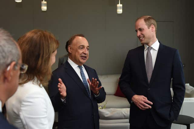 The Duke of Cambridge talks to Sir Len Blavatnik during a tour of the Blavatnik School of Government in Oxford (Joe Giddens/PA)