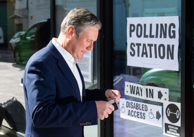 Sir Keir Starmer arrives to cast his vote in the London mayoral election 