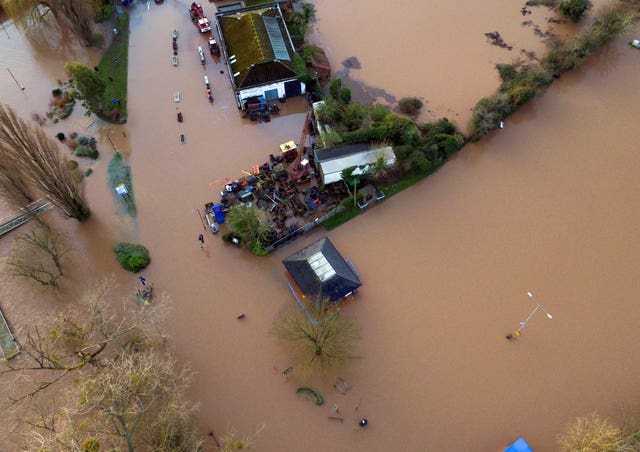 Flood water surrounds Upton upon Severn in Worcestershire (Steve Parsons/PA)