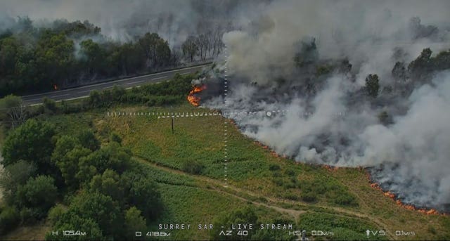 Aerial view of the blaze that began on Chobham Common